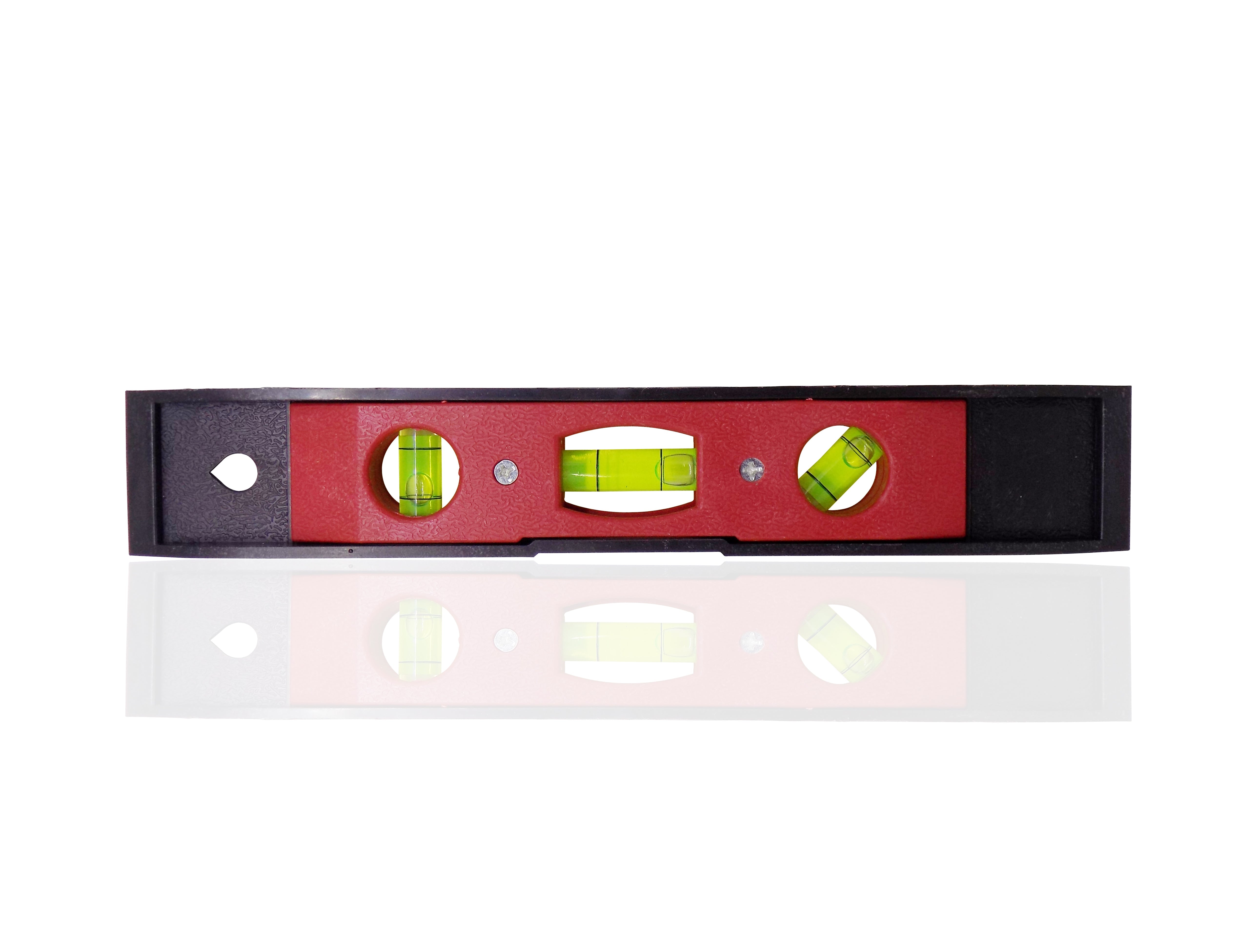 Mini pocket level ruler with three bubbles for precise leveling. Mini pocket level ruler with three bubbles for precise leveling.